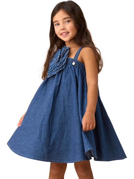 Angel & Rocket Kids' Marnie Denim Corsage Swing Dress, Blue, Blue