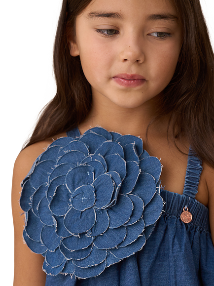 Angel & Rocket Kids' Marnie Denim Corsage Swing Dress, Blue - view 2, Blue