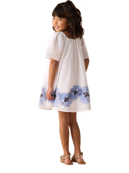 Angel & Rocket Kids' Embroidered Floral Cotton Swing Dress, White, White