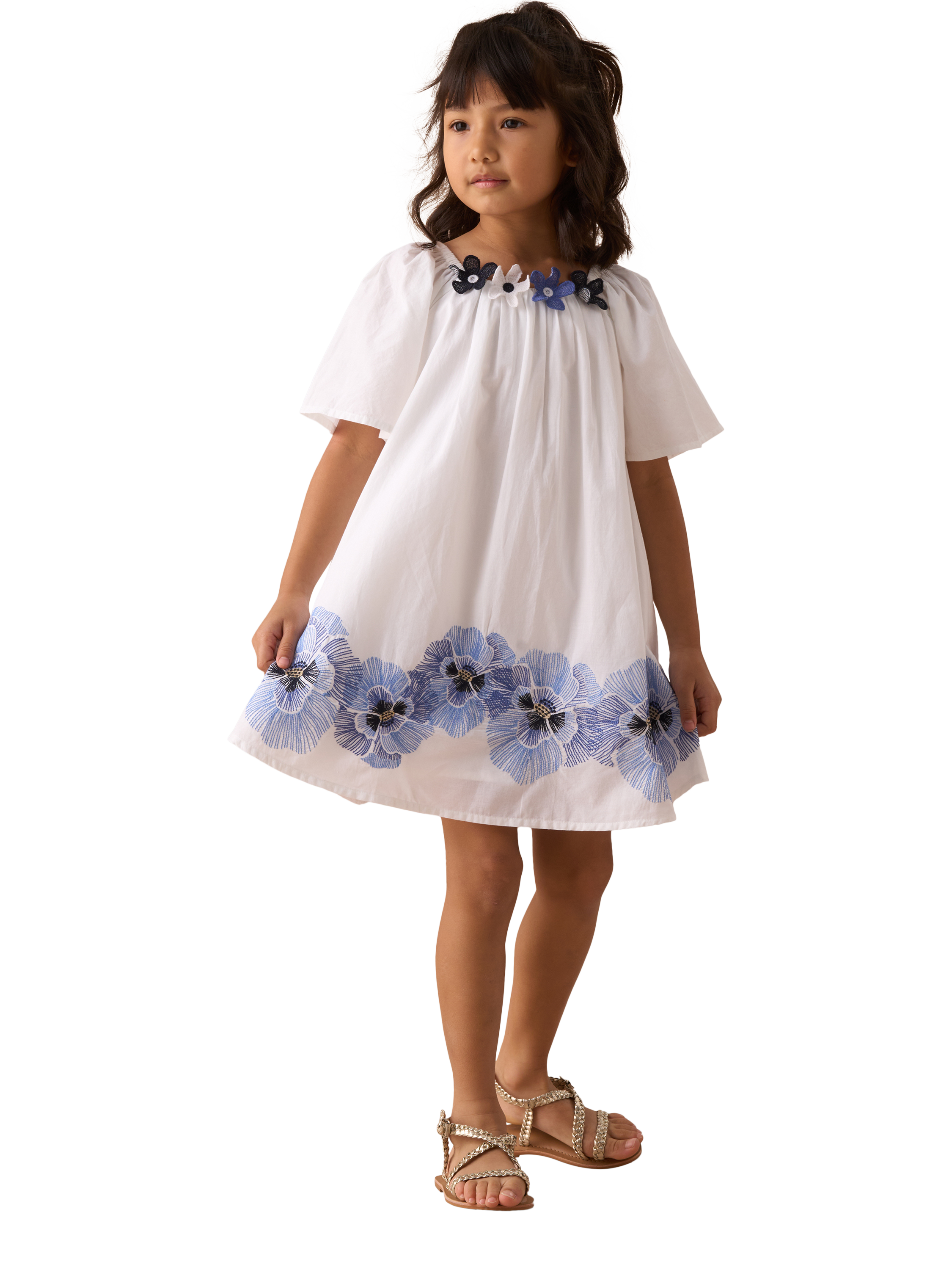Product image 2 of 7, which shows Angel & Rocket Kids' Embroidered Floral Cotton Swing Dress, White, 3 years