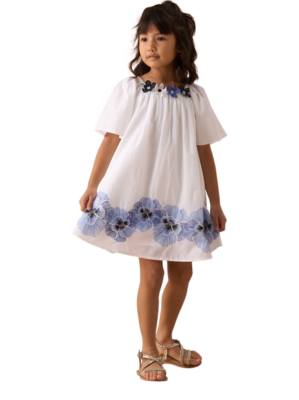 Angel & Rocket Kids' Embroidered Floral Cotton Swing Dress, White - view 2, White
