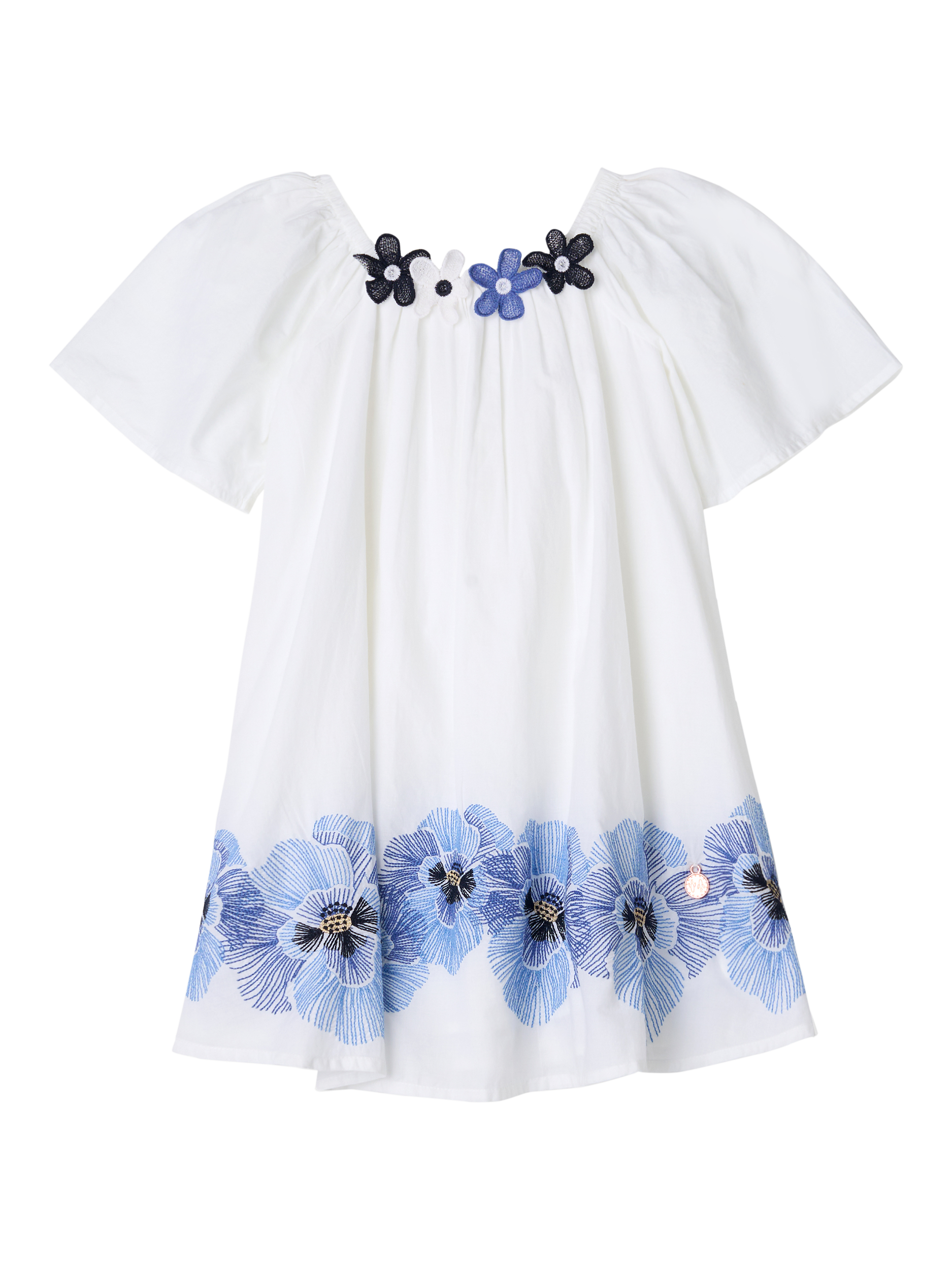 Product image 5 of 7, which shows Angel & Rocket Kids' Embroidered Floral Cotton Swing Dress, White, 3 years