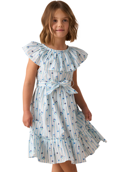 Angel & Rocket Kids' Pleated Collar Dress, Blue, Blue