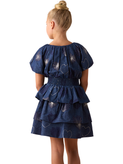 Angel & Rocket Kids' Puffball Sleeve Dress, Blue - view 2, Blue