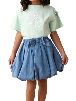 Angel & Rocket Kids' Puffball Denim Skirt, Blue, Blue