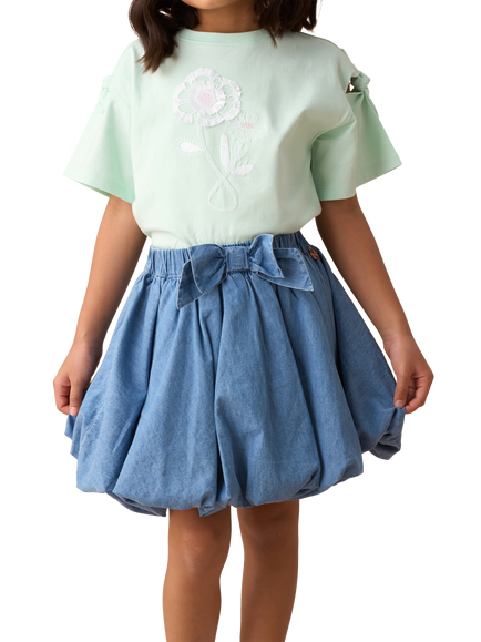 Angel & Rocket Kids' Puffball Denim Skirt, Blue, Blue