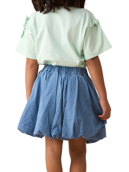 Angel & Rocket Kids' Puffball Denim Skirt, Blue - view 2, Blue