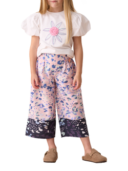 Angel & Rocket Kids' Border Print Wide Leg Trousers, Pink, Pink
