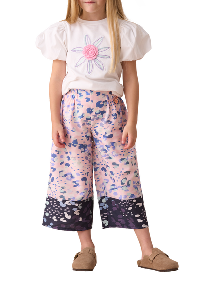 Angel & Rocket Kids' Border Print Wide Leg Trousers, Pink, Pink