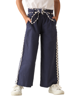 Angel & Rocket Kids' Erica Linen Blend Trousers, Navy, Navy