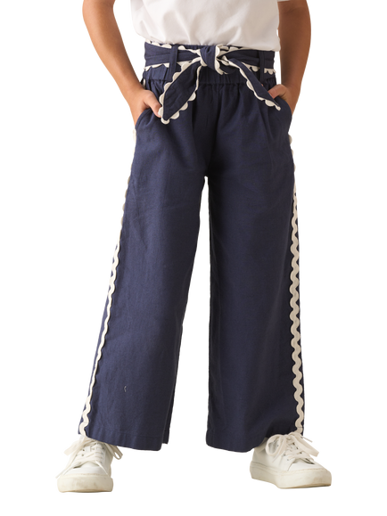 Angel & Rocket Kids' Erica Linen Blend Trousers, Navy, Navy