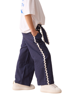 Angel & Rocket Kids' Erica Linen Blend Trousers, Navy - view 2, Navy