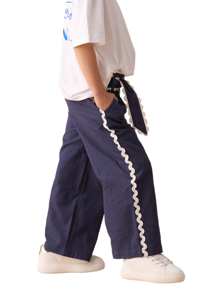 Angel & Rocket Kids' Erica Linen Blend Trousers, Navy - view 2, Navy