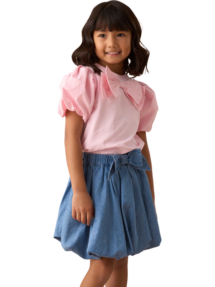 Angel & Rocket Kids' Bow Puff Sleeve Top, Pink - view 2, Pink