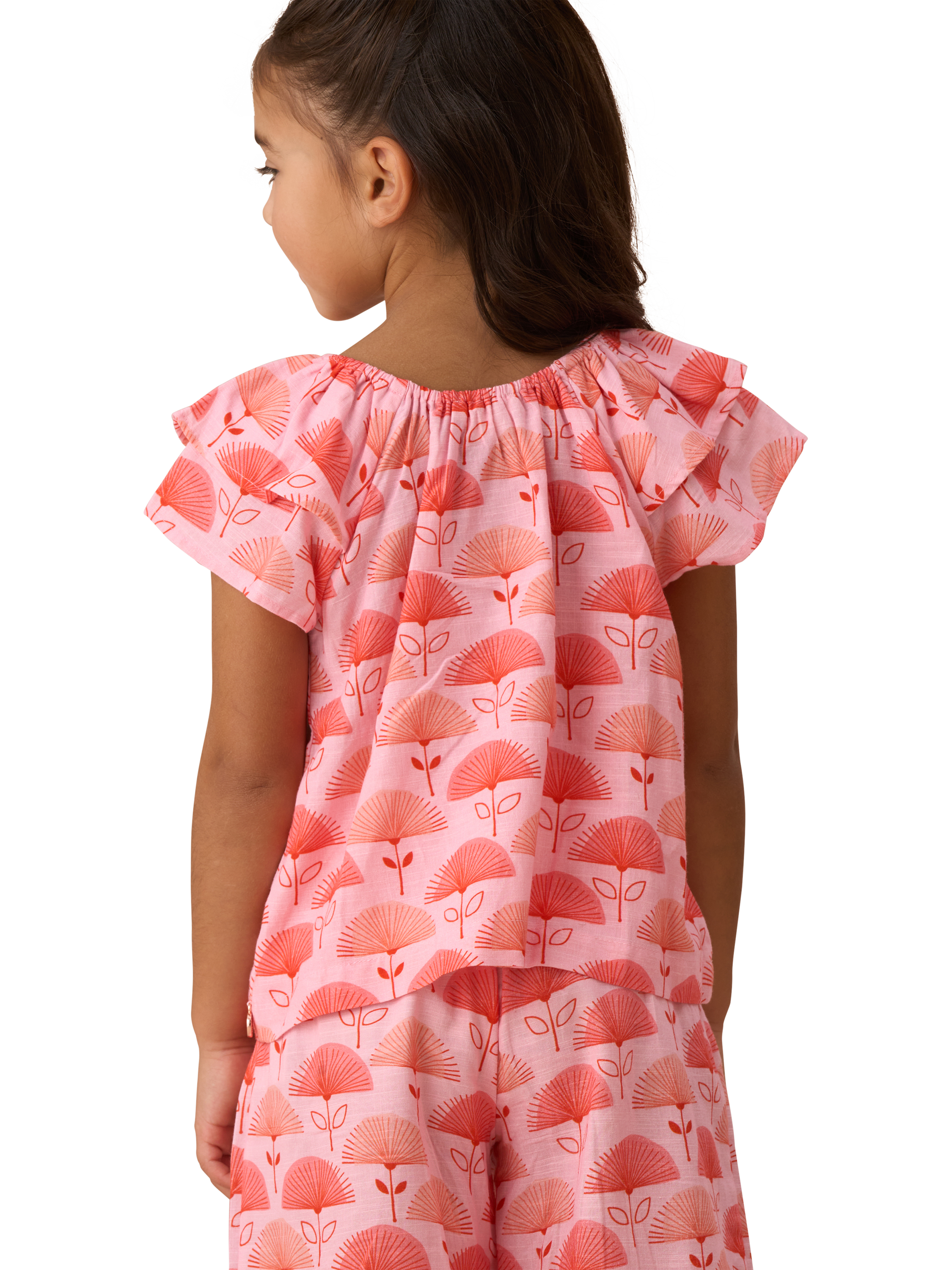 Product image 2 of 7, which shows Angel & Rocket Kids' Fan Floral Top, Pink, 5 years