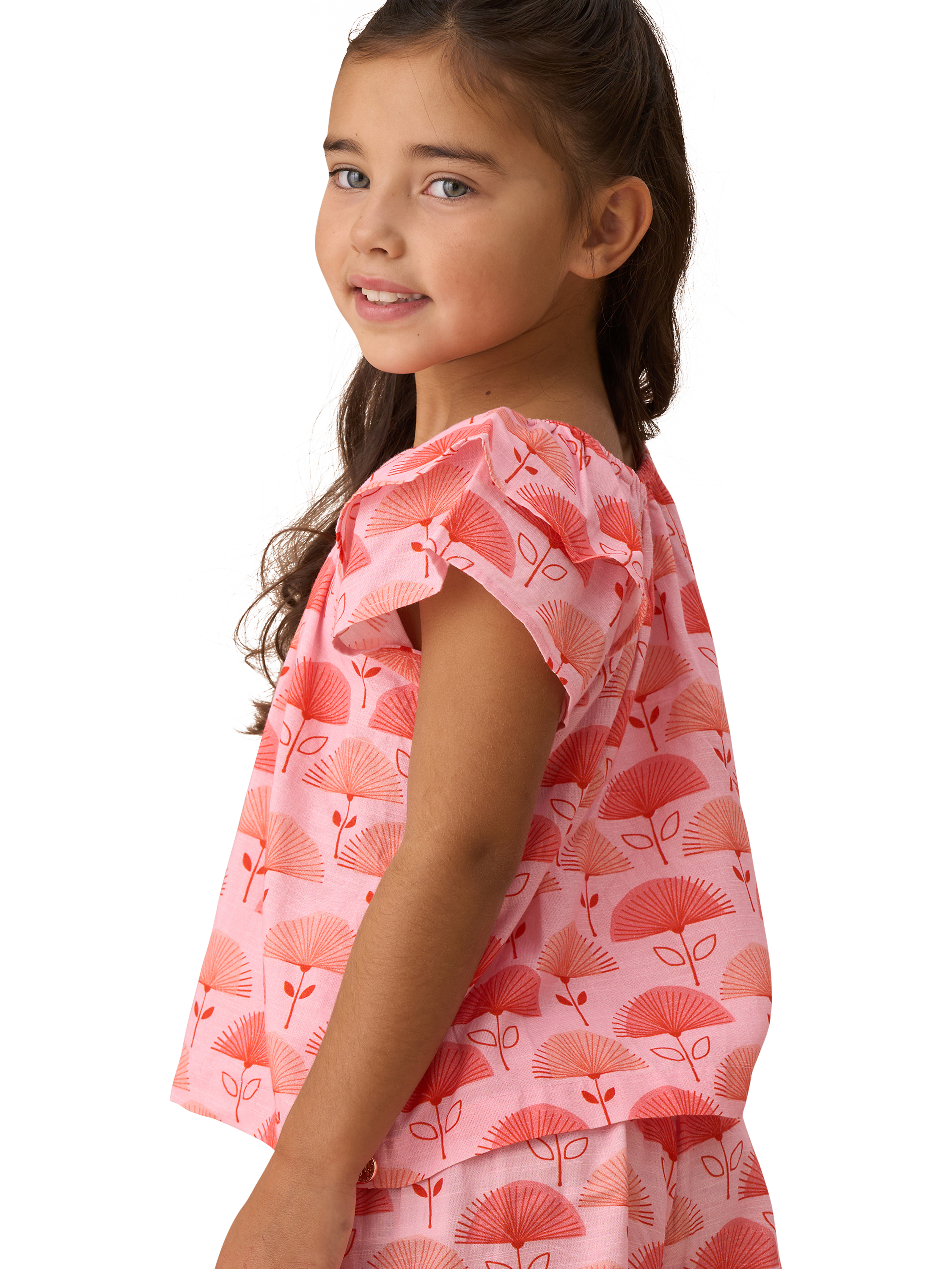 Product image 3 of 7, which shows Angel & Rocket Kids' Fan Floral Top, Pink, 5 years