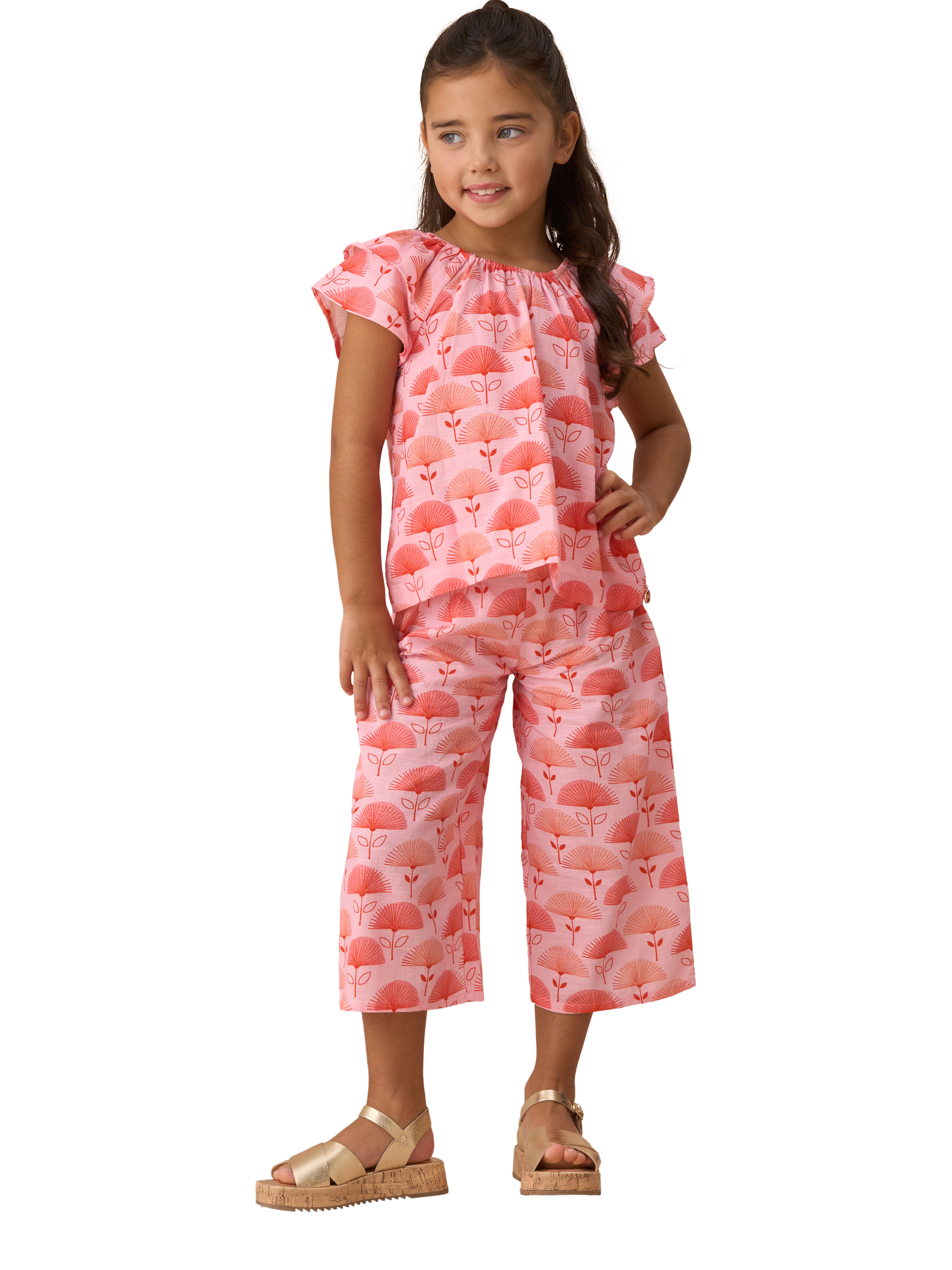 Product image 4 of 7, which shows Angel & Rocket Kids' Fan Floral Top, Pink, 5 years