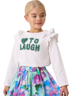 Angel & Rocket Kids' Love to Laugh Frill Shoulder Top, White - view 2, White