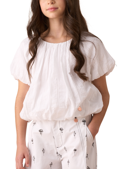 Angel & Rocket Kids' Puffball Cotton Top, White, White