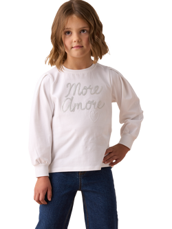 Angel & Rocket Kids' Sequin Slogan Top, White