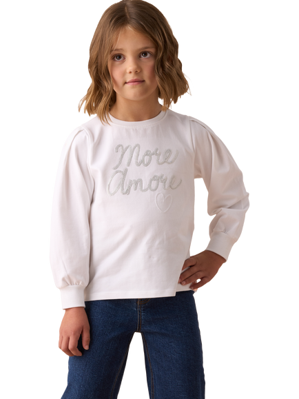 Angel & Rocket Kids' Sequin Slogan Top, White