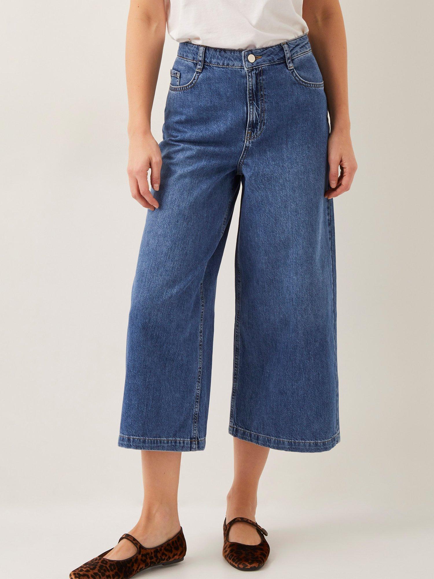 Product image 1 of 4, which shows Monsoon Jenna Wide Leg Jeans, Denim Blue, 8