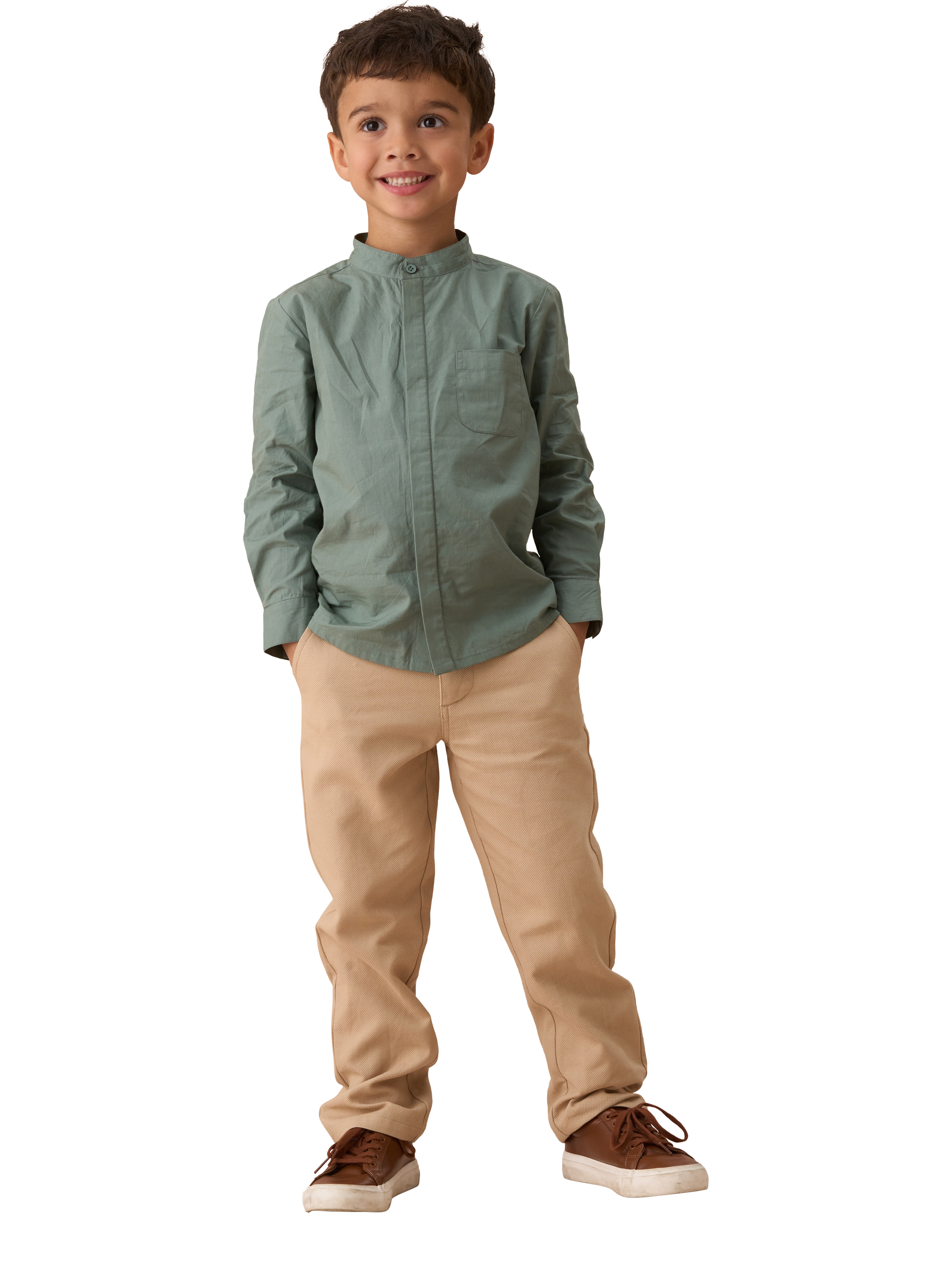 Product image 3 of 6, which shows Angel & Rocket Kids' Luca Smart Trousers, Stone, 3 years