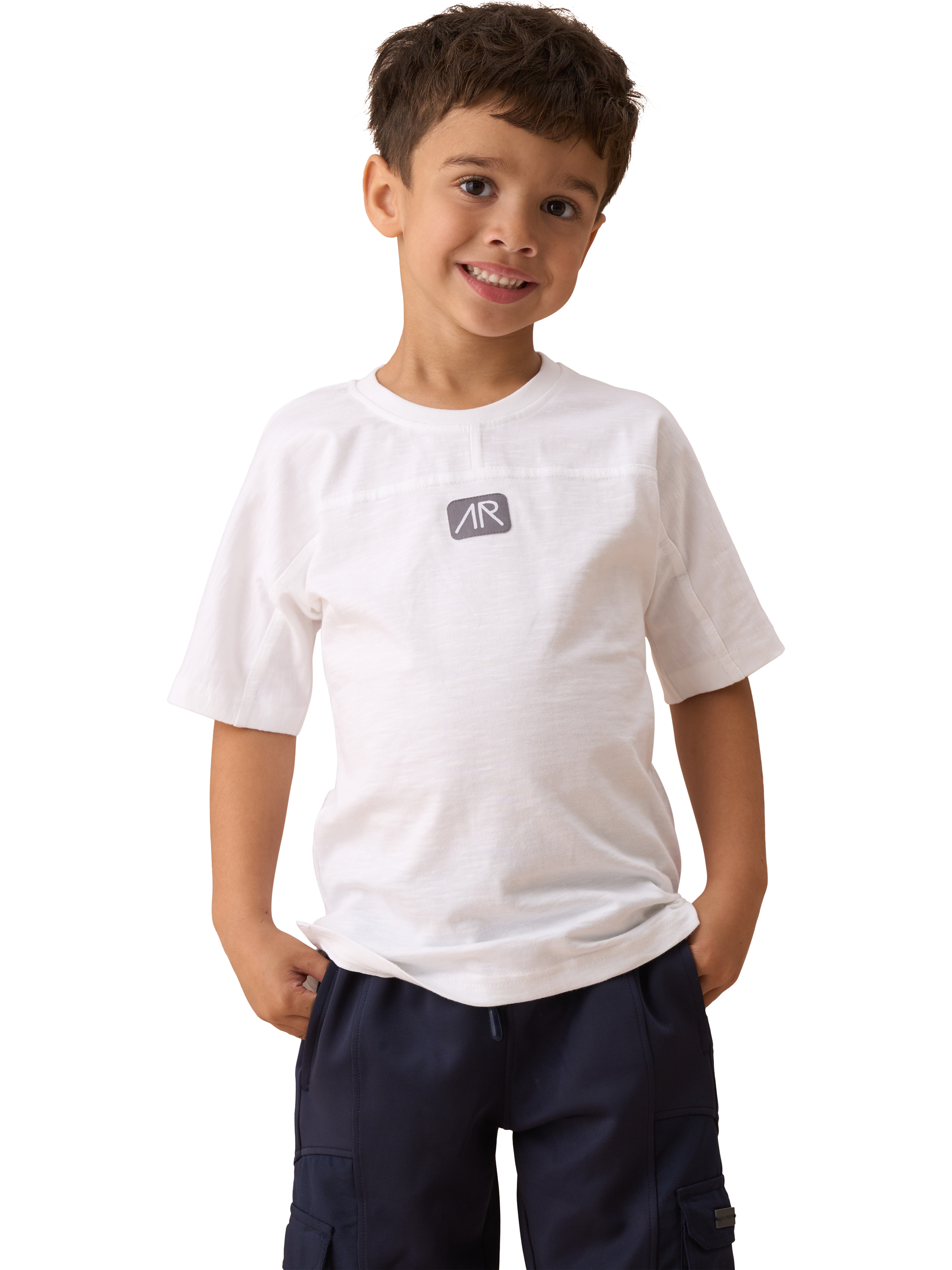 Product image 1 of 6, which shows Angel & Rocket Kids' Cotton Panelled T-Shirt, White, 3-4 years