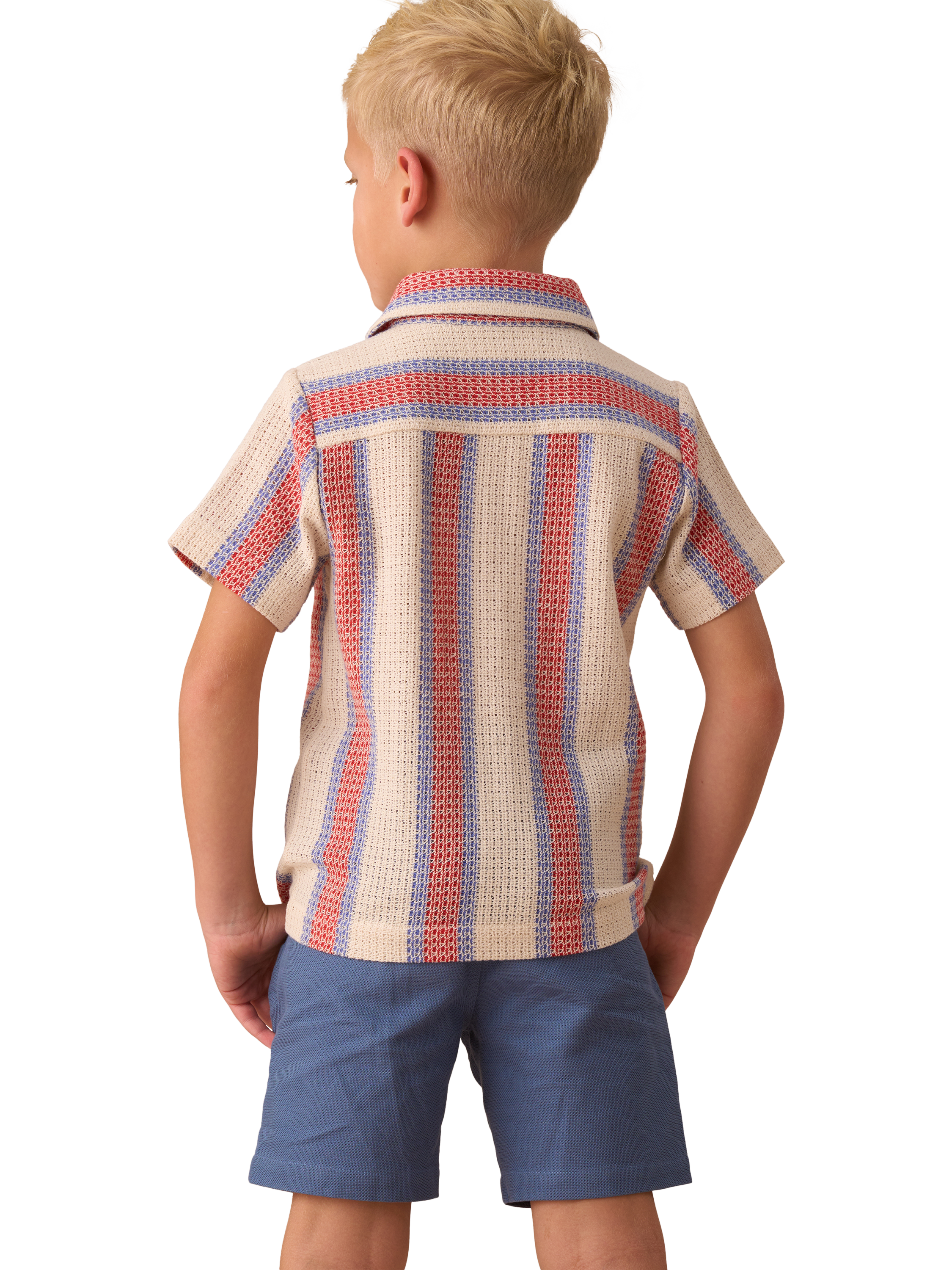 Product image 2 of 7, which shows Angel & Rocket Kids' Short Sleeve Striped Crochet Knit Shirt, Stone/Multi, 8 years