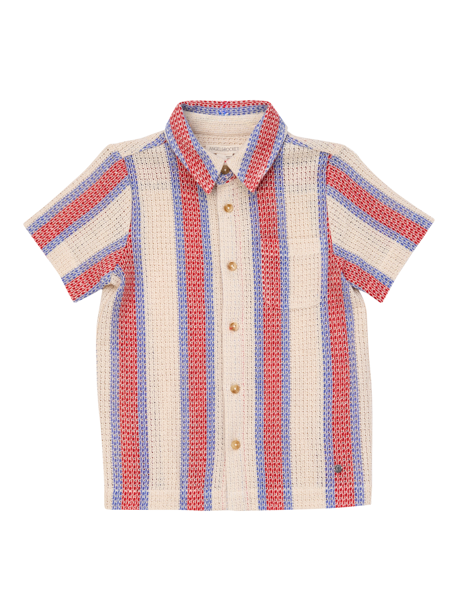 Product image 5 of 7, which shows Angel & Rocket Kids' Short Sleeve Striped Crochet Knit Shirt, Stone/Multi, 8 years