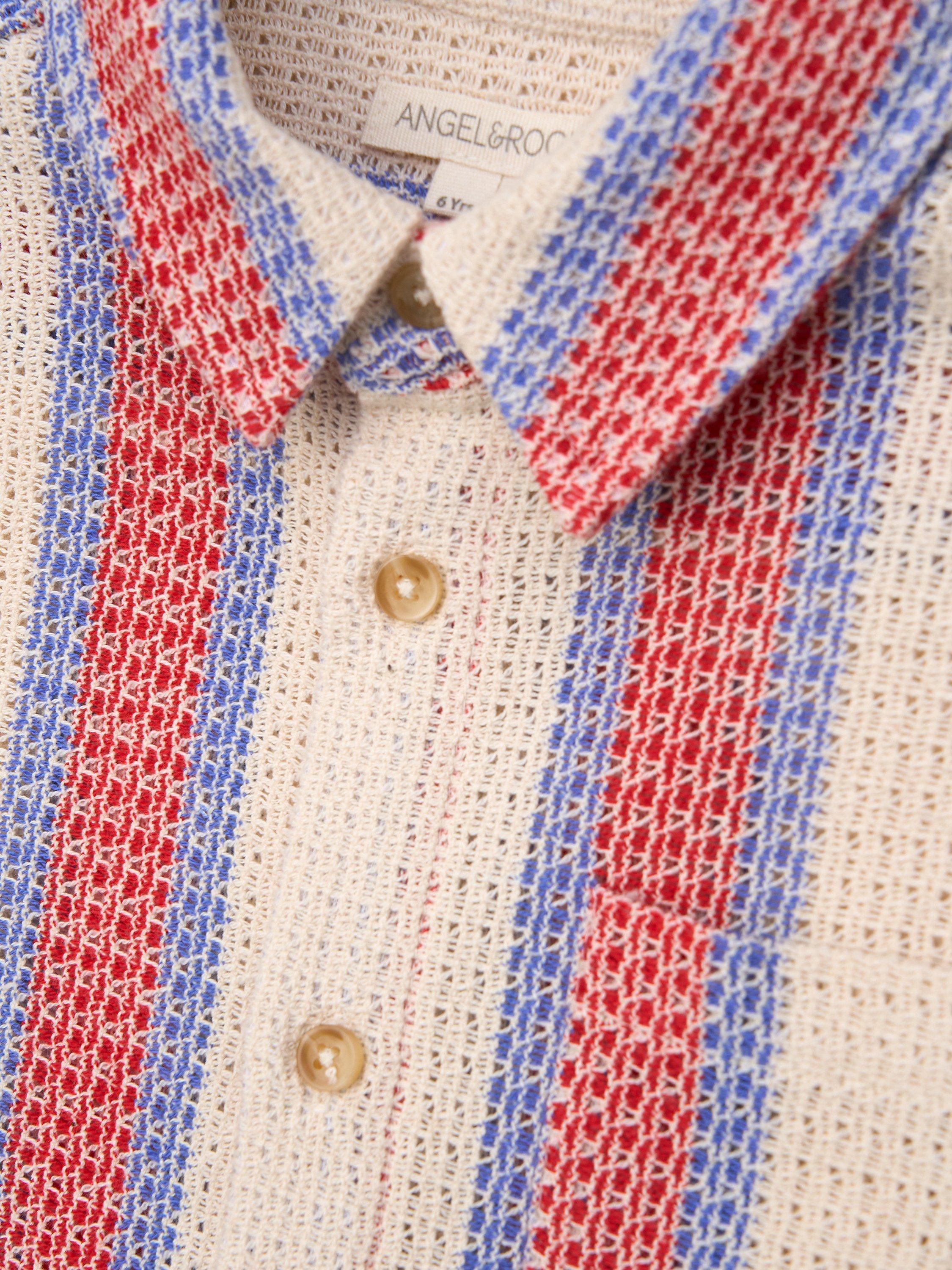Product image 7 of 7, which shows Angel & Rocket Kids' Short Sleeve Striped Crochet Knit Shirt, Stone/Multi, 8 years