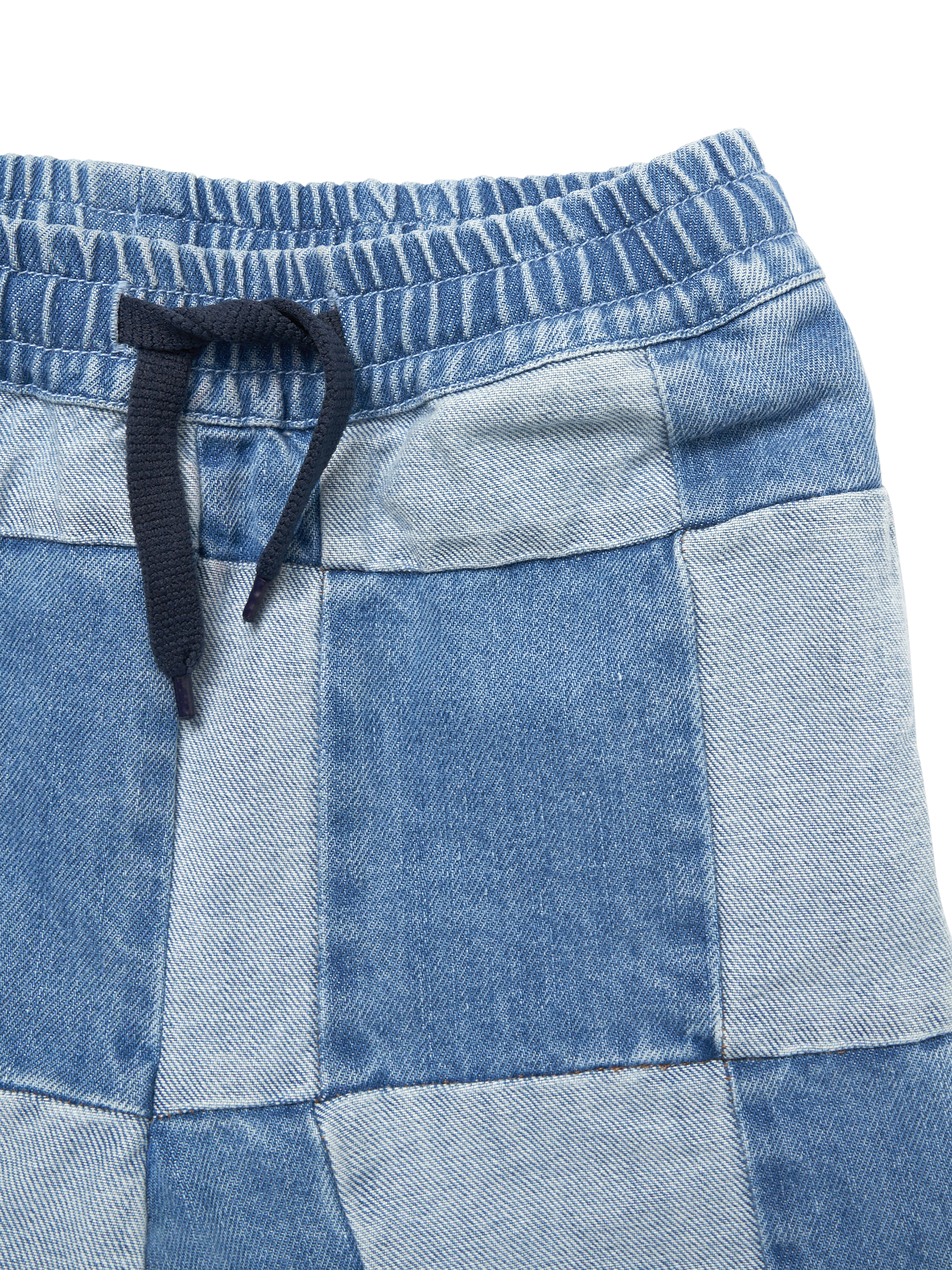 Product image 7 of 7, which shows Angel & Rocket Kids' Elasticated Waist Patchwork Shorts, Blue/Multi, 3 years