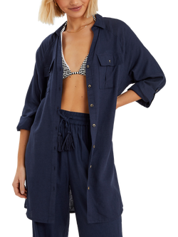 Accessorize Long Sleeve Beach Cover Up Shirt, Navy, Navy