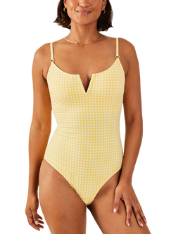 Accessorize Gingham V Insert Swimsuit, Yellow/White, Yellow/White