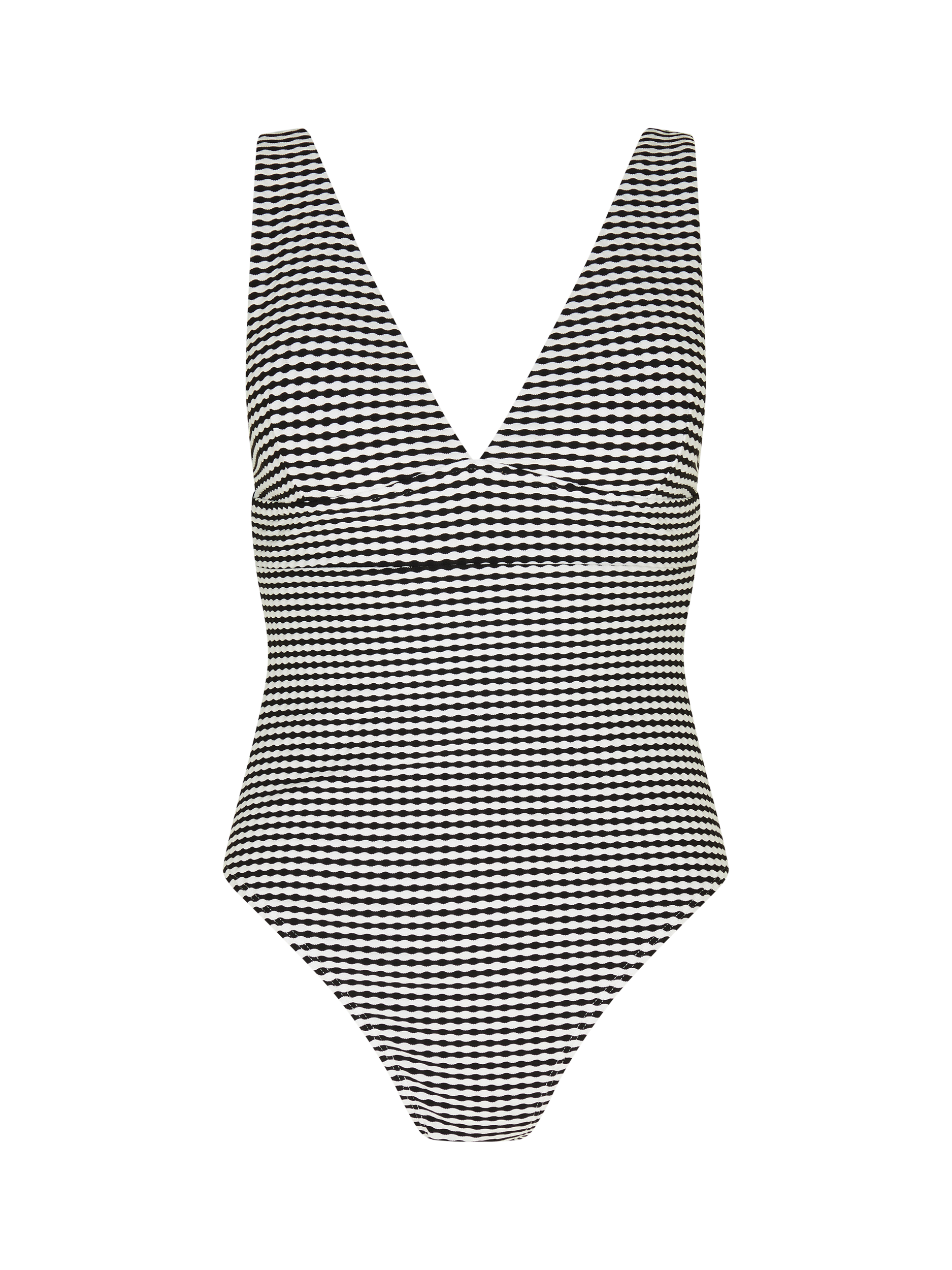 Product image 3 of 4, which shows Accessorize Stripe Seersucker Swimsuit, Black/White, 6