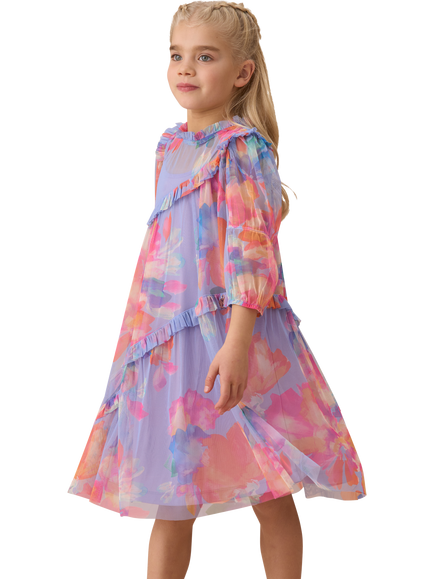 Angel & Rocket Kids' Asymmetric Frill Dress, Multi, Multi