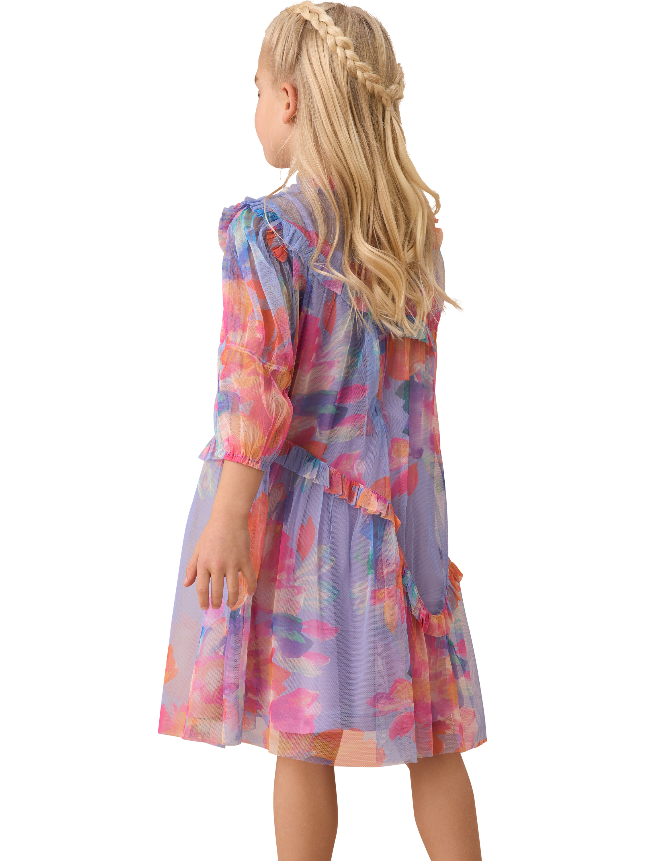 Product image 2 of 8, which shows Angel & Rocket Kids' Asymmetric Frill Dress, Multi, 3 years