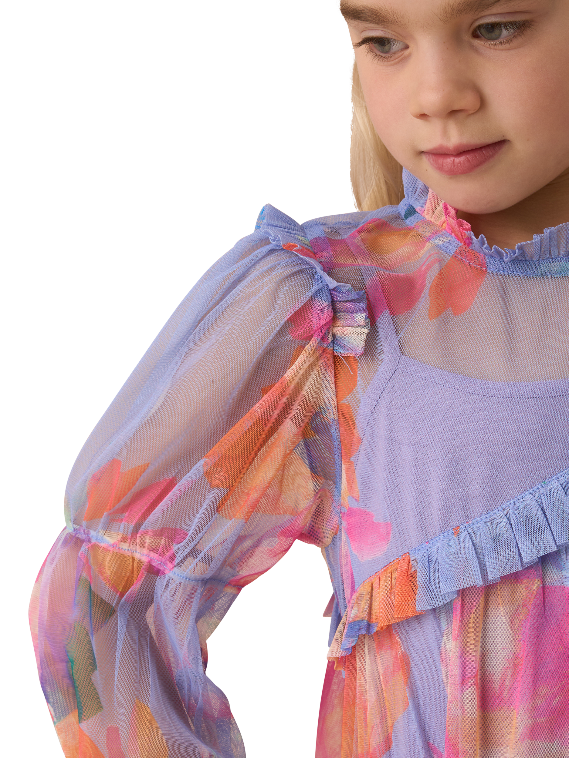 Product image 3 of 8, which shows Angel & Rocket Kids' Asymmetric Frill Dress, Multi, 3 years