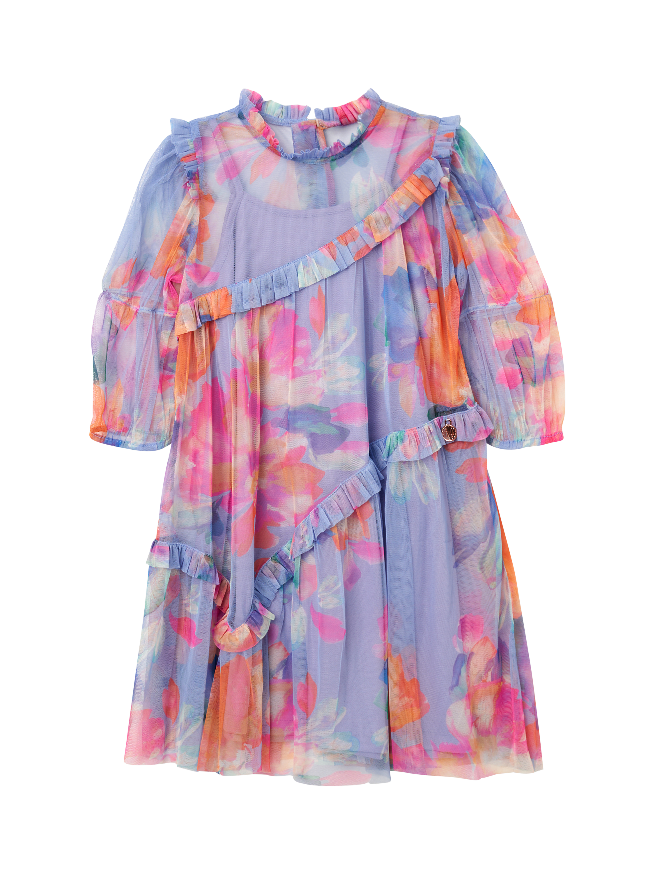 Product image 6 of 8, which shows Angel & Rocket Kids' Asymmetric Frill Dress, Multi, 3 years