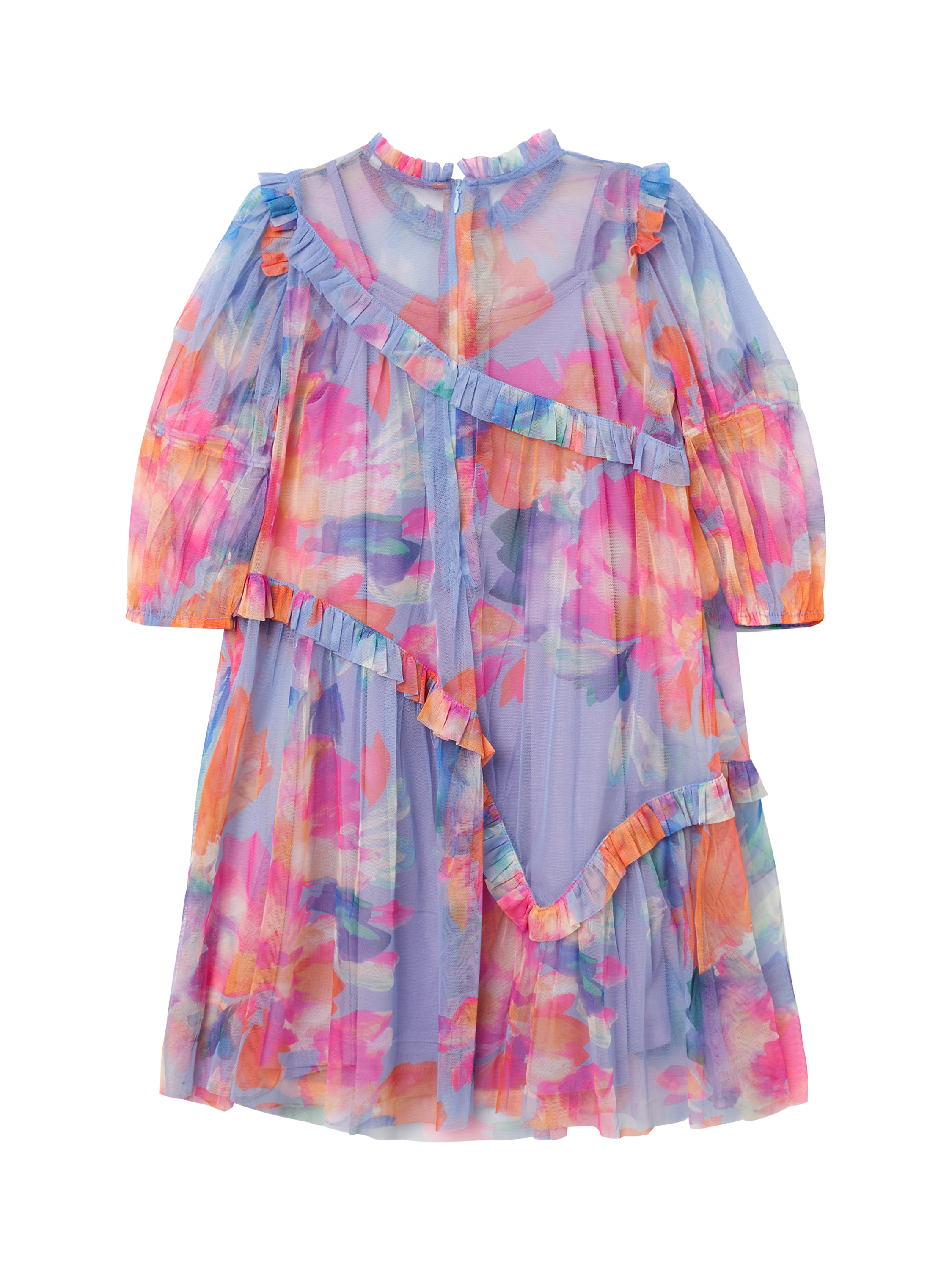 Product image 7 of 8, which shows Angel & Rocket Kids' Asymmetric Frill Dress, Multi, 3 years