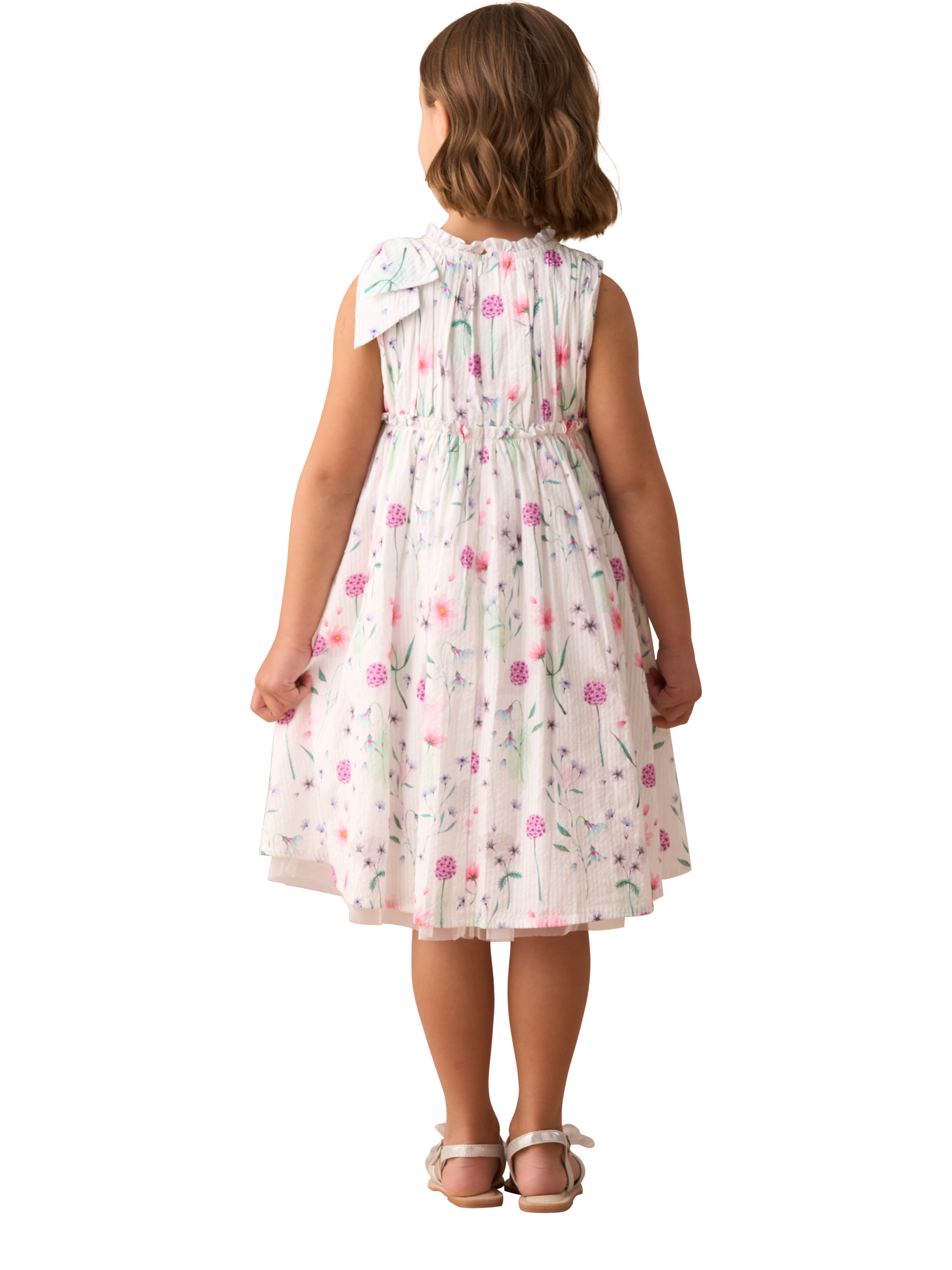 Product image 3 of 8, which shows Angel & Rocket Kids' Bow Shoulder Print Dress, White, 3 years