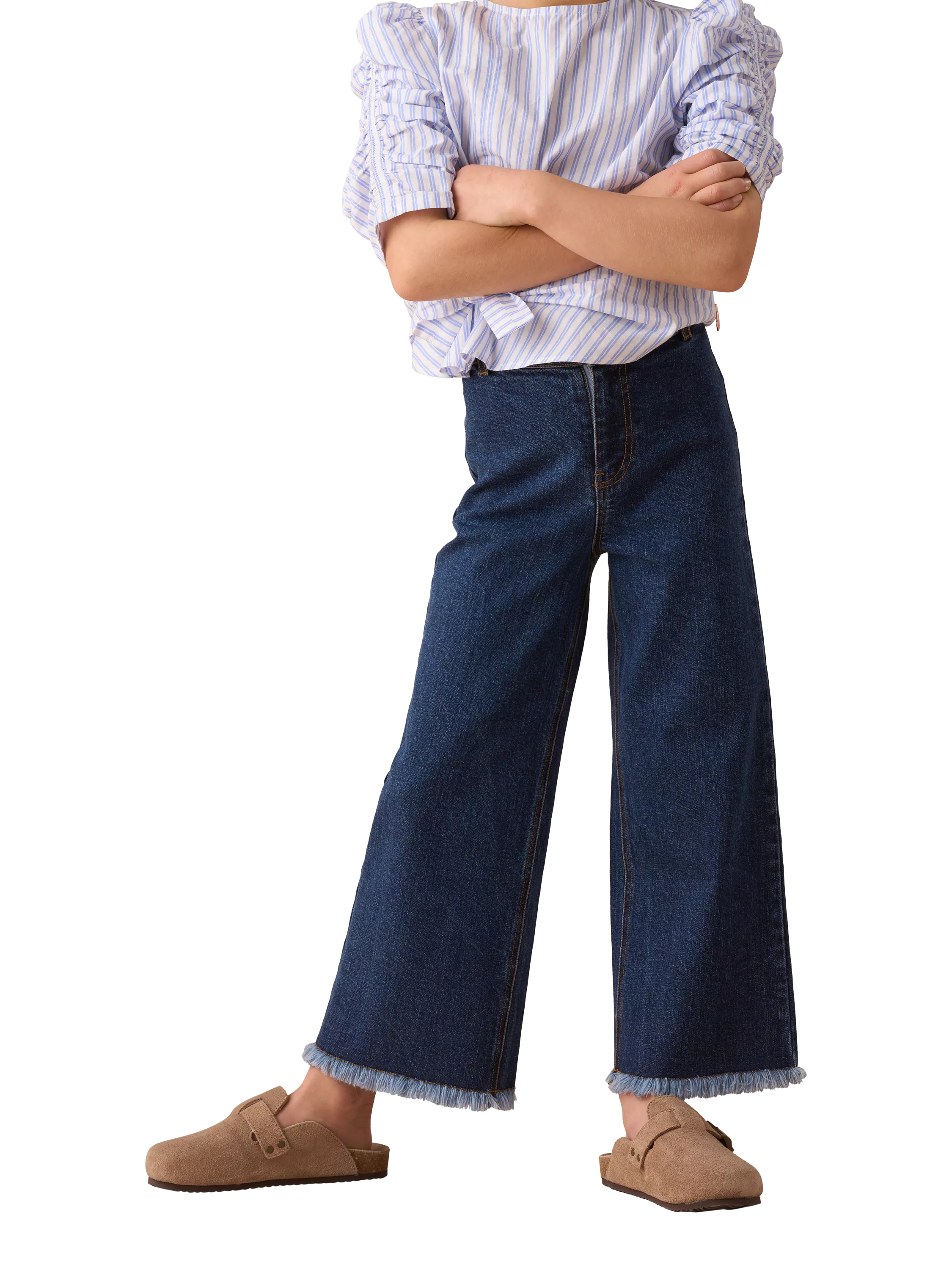 Angel & Rocket Kids' Heart Pocket Cropped Wide Leg Jeans, Blue