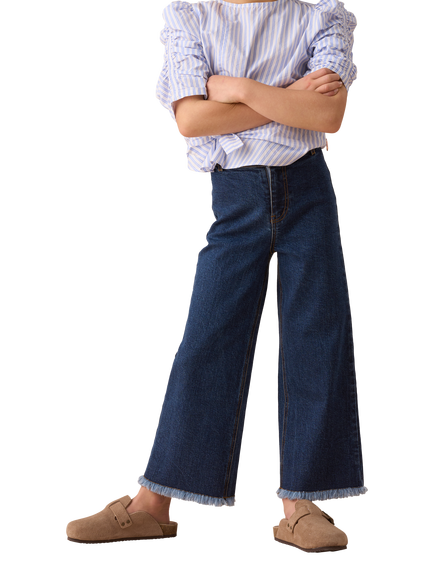 Angel & Rocket Kids' Heart Pocket Cropped Wide Leg Jeans, Blue, Blue