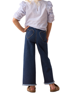 Angel & Rocket Kids' Heart Pocket Cropped Wide Leg Jeans, Blue - view 2, Blue