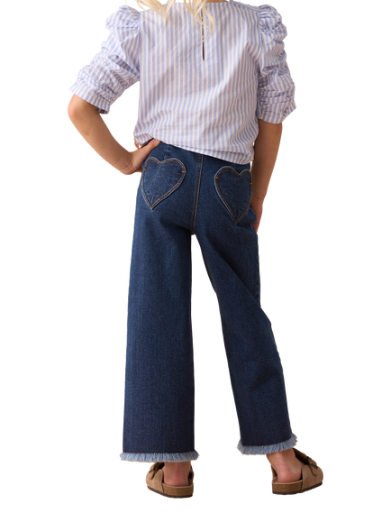 Angel & Rocket Kids' Heart Pocket Cropped Wide Leg Jeans, Blue - view 2, Blue
