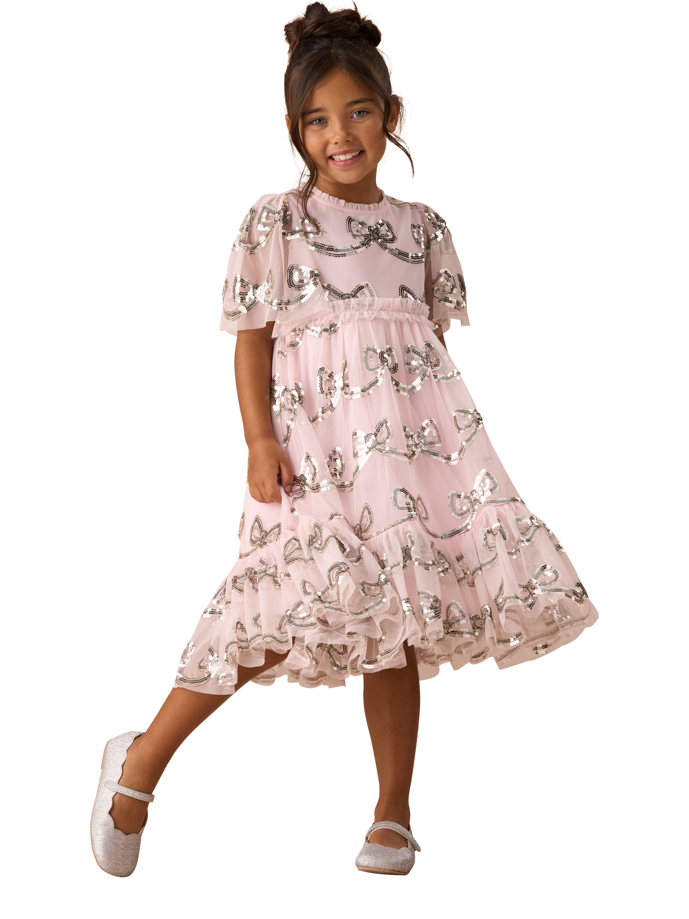 Product image 1 of 2, which shows Angel & Rocket Sequin Bows Dress, Pink/Multi, 3 years