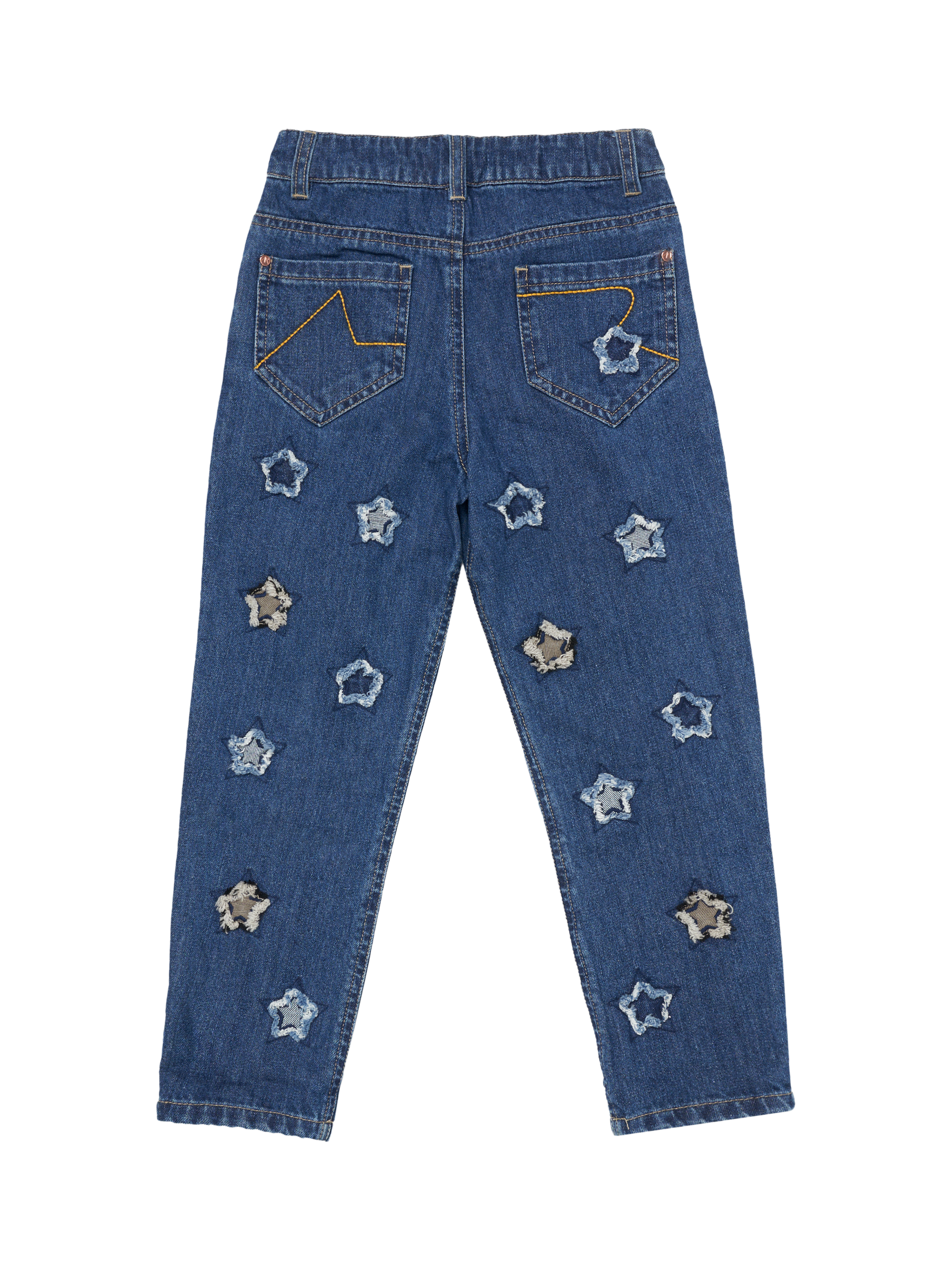 Product image 7 of 8, which shows Angel & rocket Kids' Star Barrel Fit Jeans, Blue/Multi, 3 years