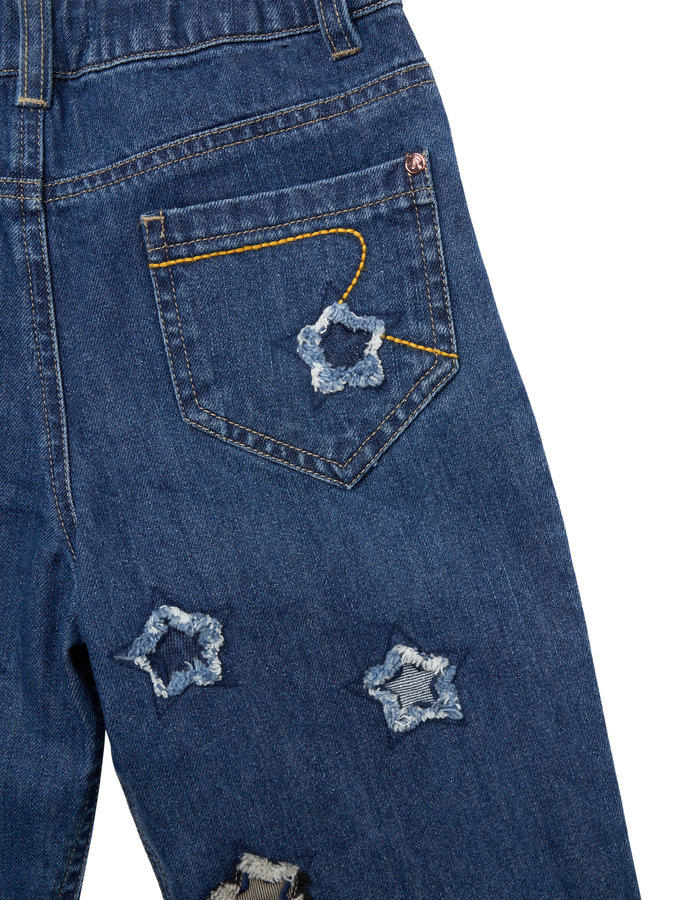 Product image 8 of 8, which shows Angel & rocket Kids' Star Barrel Fit Jeans, Blue/Multi, 3 years