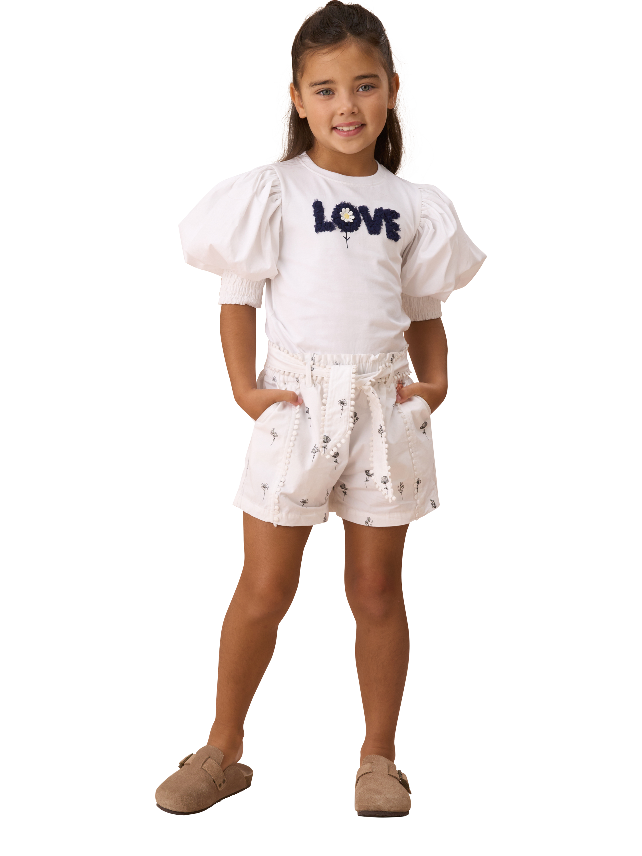 Product image 3 of 6, which shows Angel & Rocket Kids' Poplin Shorts, Ivory/Black, 3 years