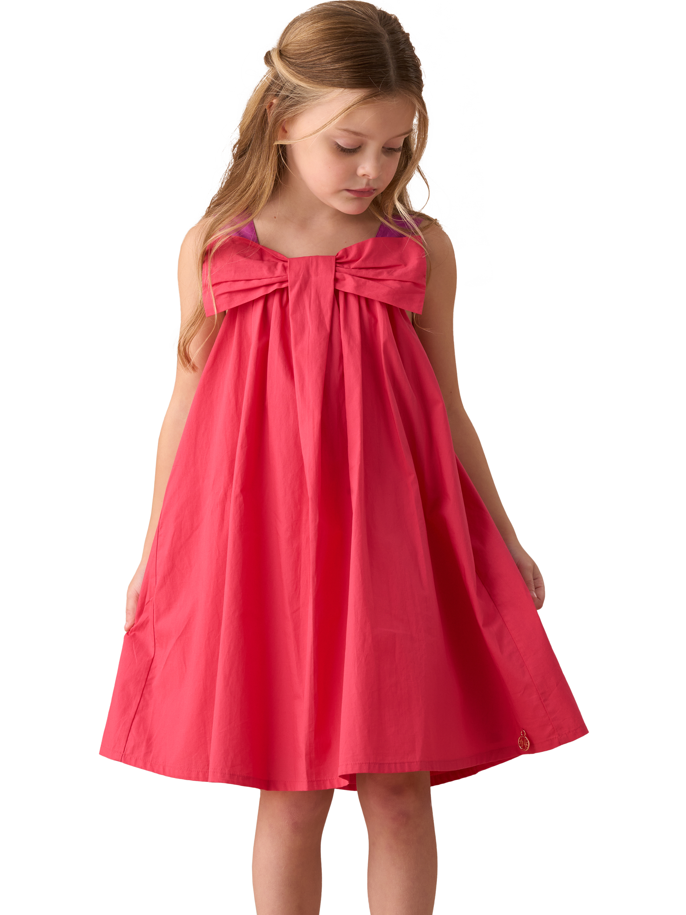 Product image 1 of 8, which shows Angel & Rocket Kids' Oversized Bow Swing Dress, Pink, 4 years